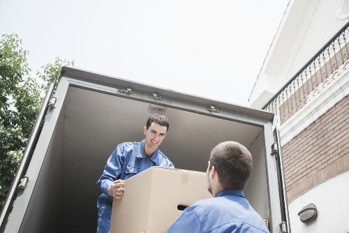 Packed business items ready for loading during a Crystal Palace relocation
